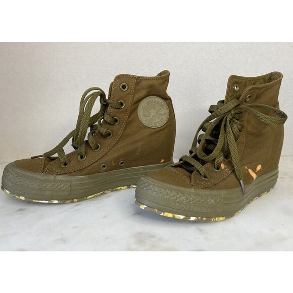 Converse Sneakers Womens 7 Chuck Taylor CT Army Green Lift Platform Hi Casual - Picture 2 of 12